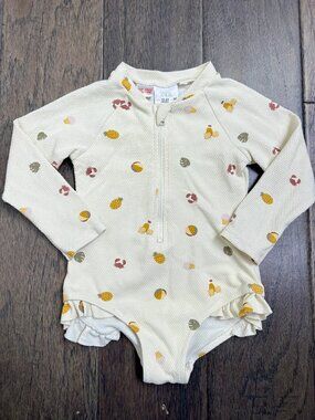 Zara Baby Waffle-Knit Beach Print Ruffle Swimsuit / Rashguard - 12–24M